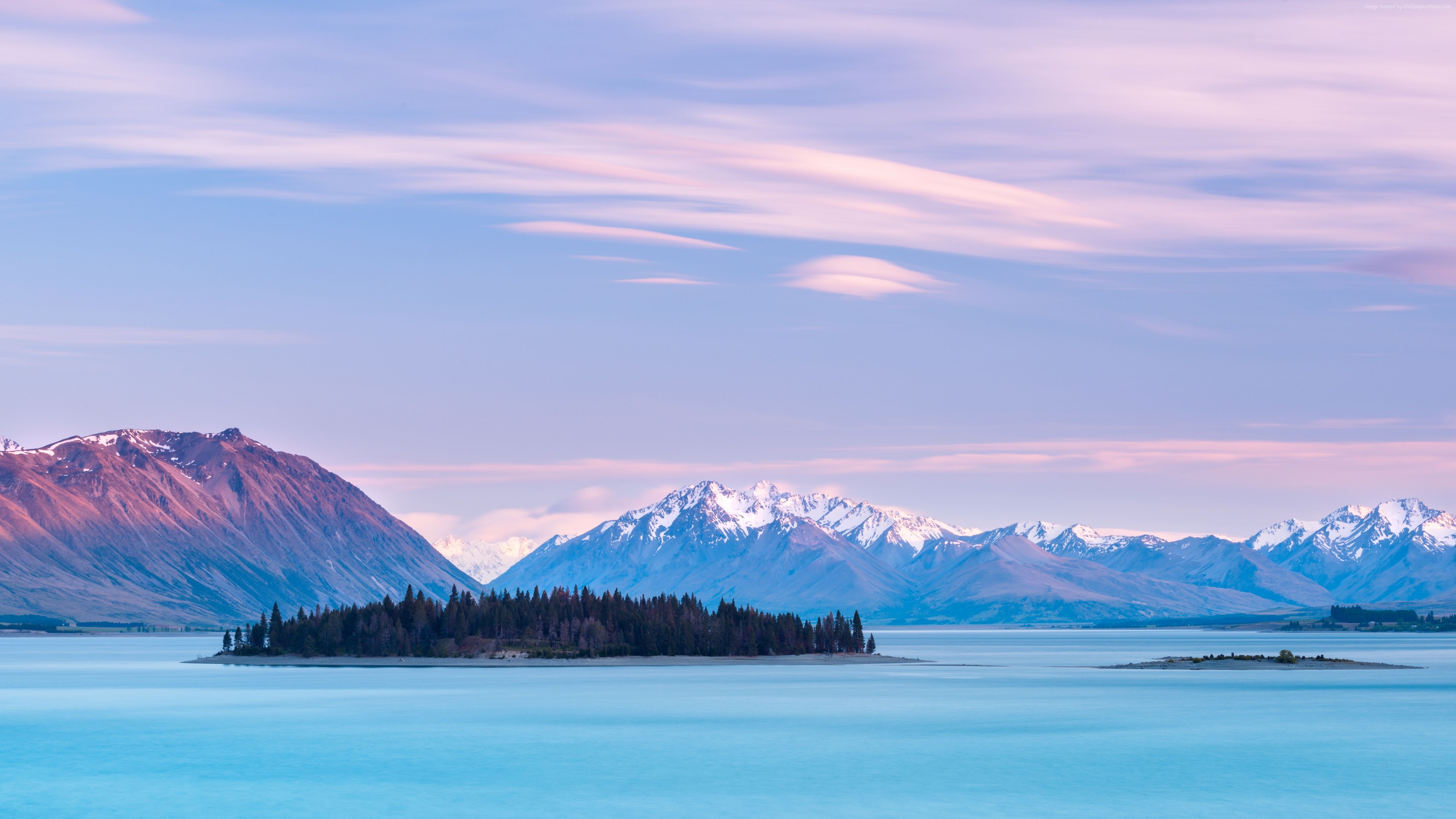 Wallpaper Lake Tekapo, New Zealand, mountains, sky clouds, 8k, Travel